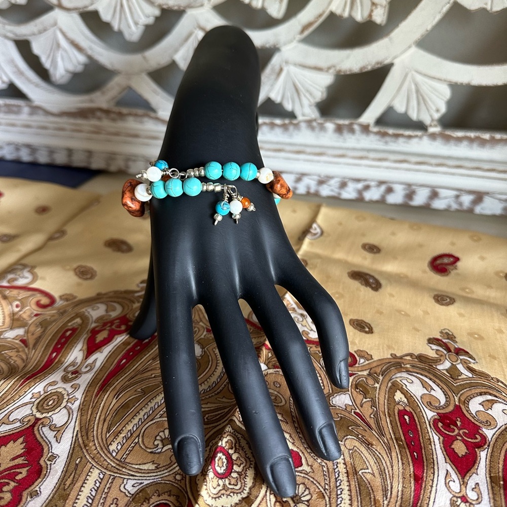 Turquoise and Copper Charm Bracelet